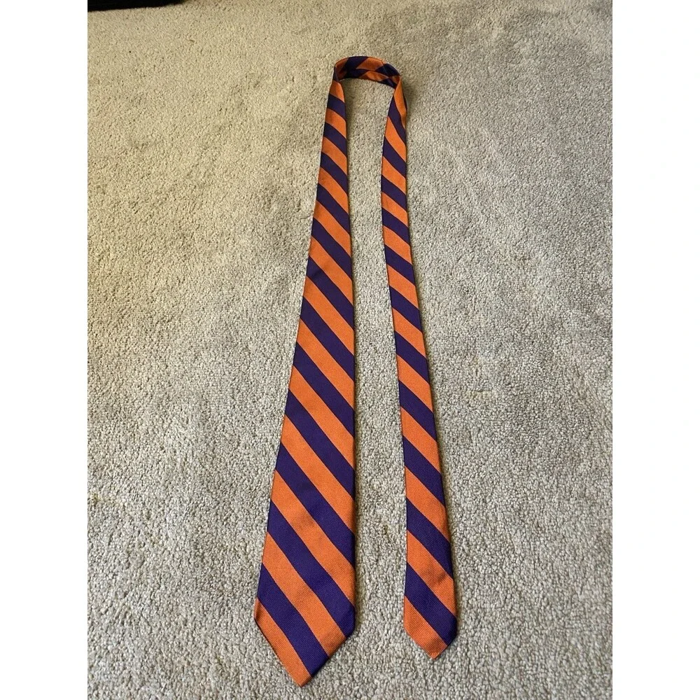 J.Crew 100% Silk Tie Made in USA Vibrant Purple Orange Striped Pattern